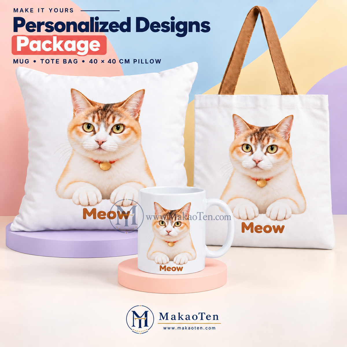 Personalized Designs Full Package – Custom Pet Mug, Tote Bag & Pillow Cover