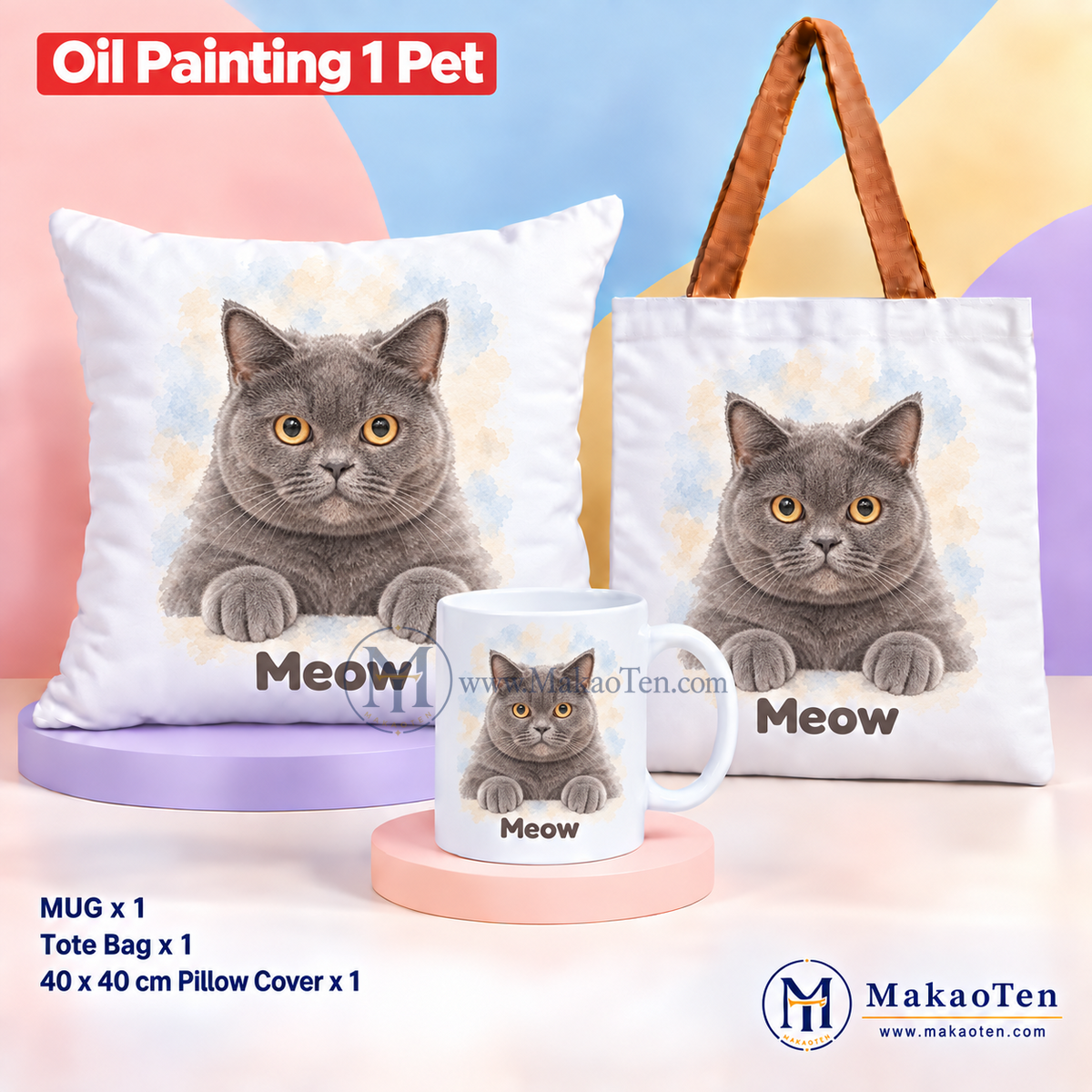 Personalized Designs Full Package – Custom Pet Mug, Tote Bag & Pillow Cover